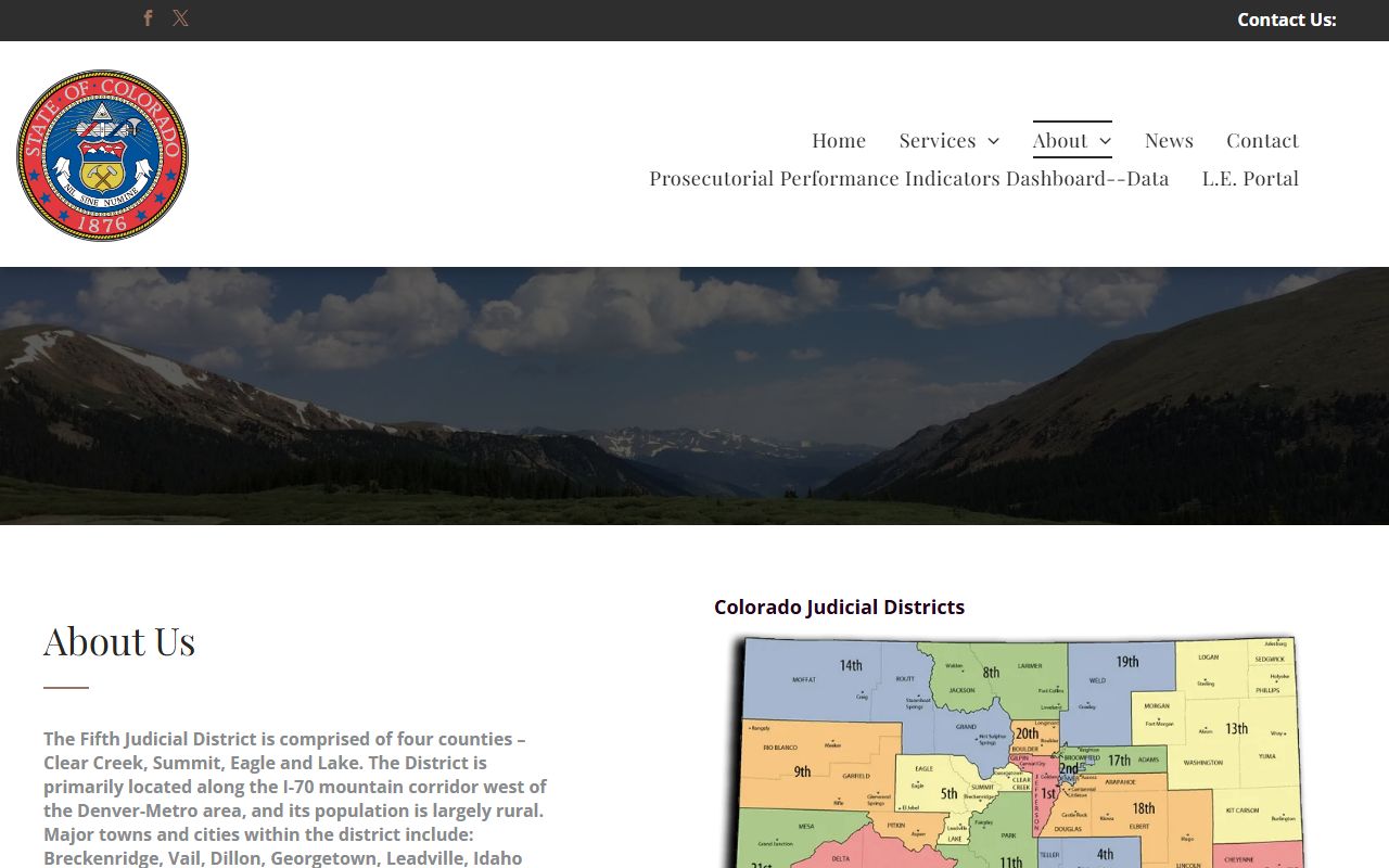 Fifth Judicial District Attorney page showing Eagle County prosecution office context