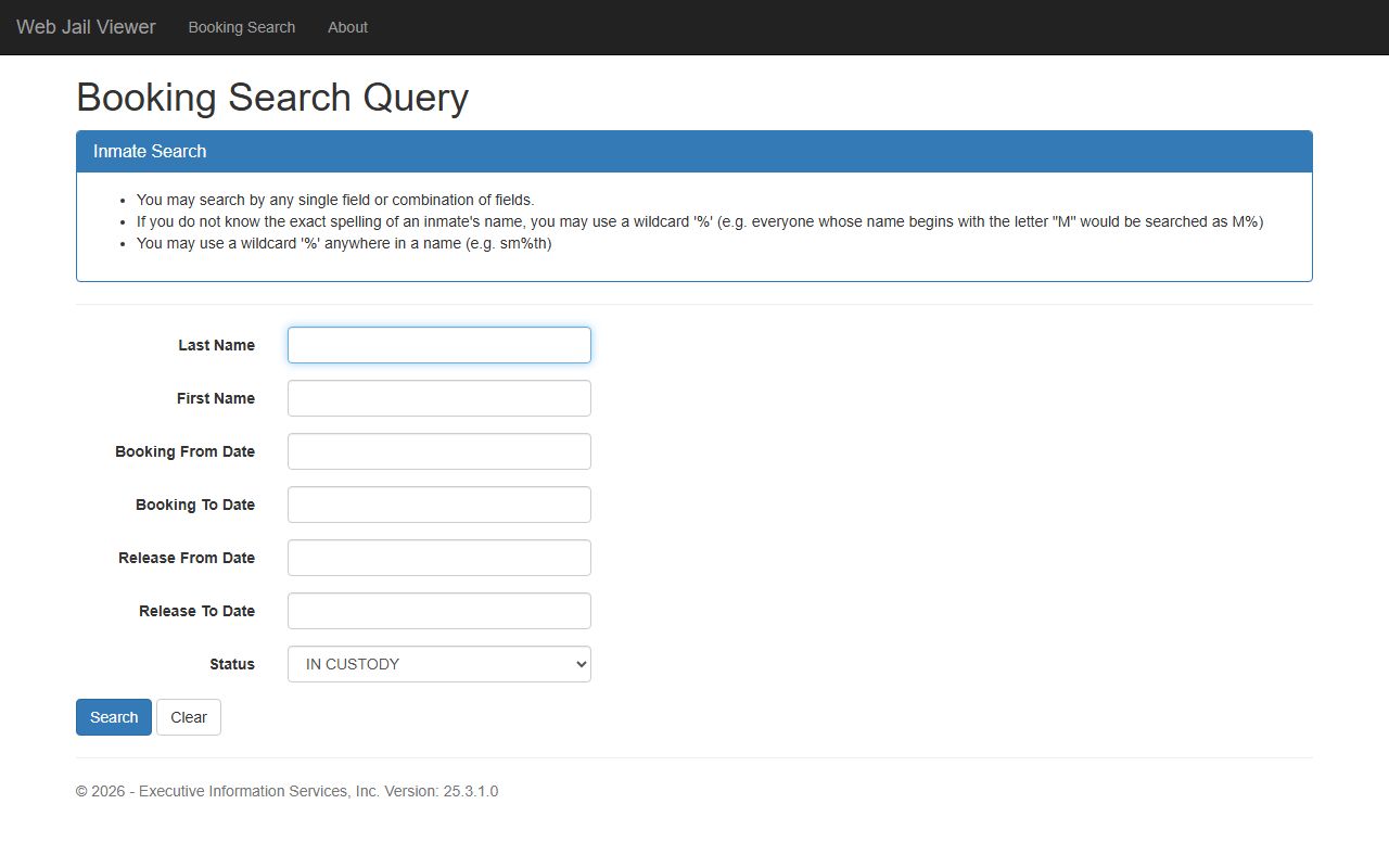 Eagle County inmate roster booking search fields
